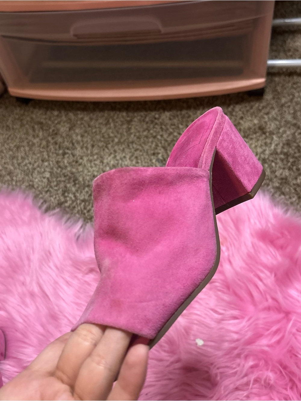 GAP Pink Suede Block Heel Slide Mules Women’s Size 8 Open Toe Slip On Sandals